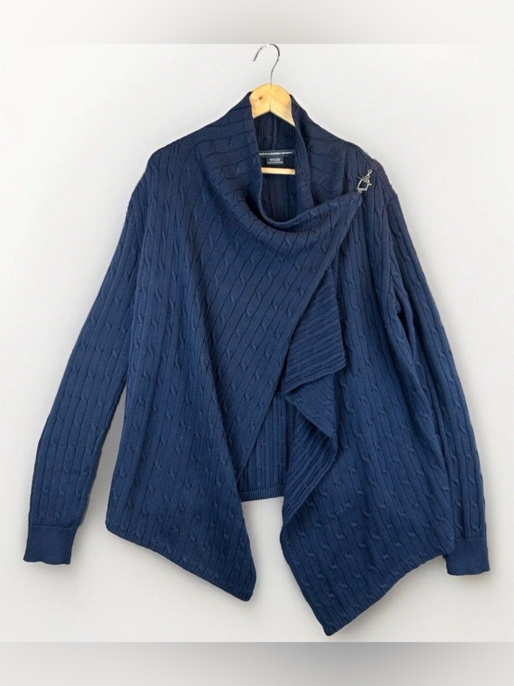 Ralph Lauren Sport Women's Shawl Cardigan Sz Large Navy Preppy Old Money